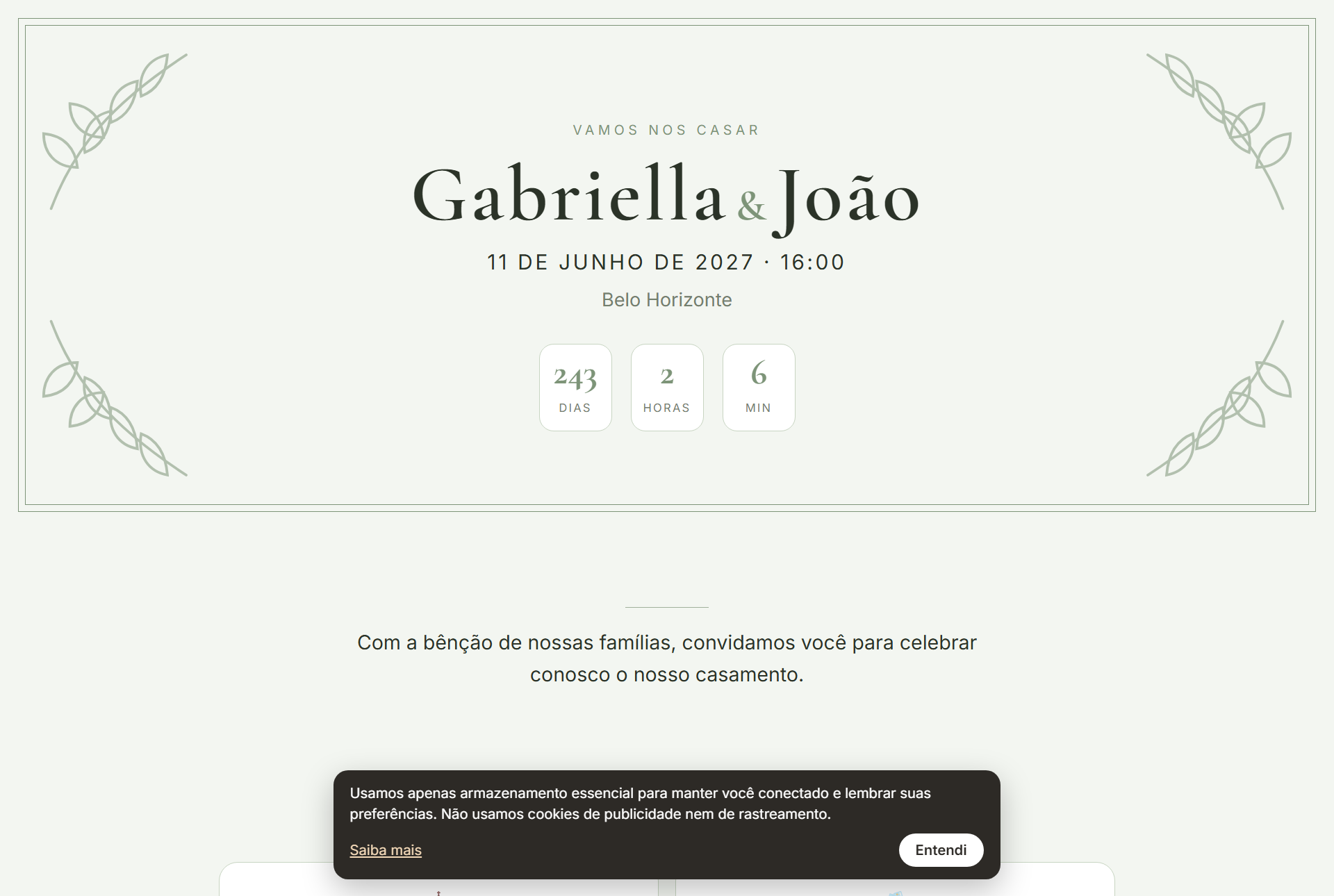 Site dos convidados aberto no computador